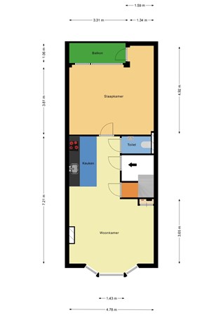 Floorplan - Schoonderloostraat 201, 3024 TT Rotterdam